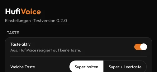 Ausschnitt HufiVoice: Einstellungen für Taste und Mikrofon